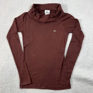 Lacoste Women Dark Brown‎ Cotton Cowl Neck Long Sleeve Top US Size S (EU/4) VTG